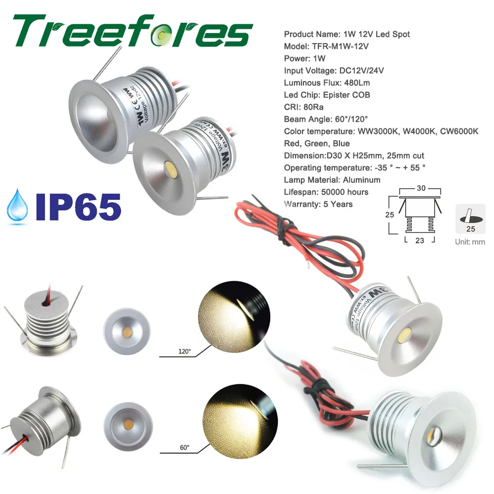 

1W IP65 DC 3V 12V Mini LED Downlight 15mm 100Lm Waterproof Garden Outdoor Ceiling SPot Light CE RoHS Light Lamp 5 Years Warranty