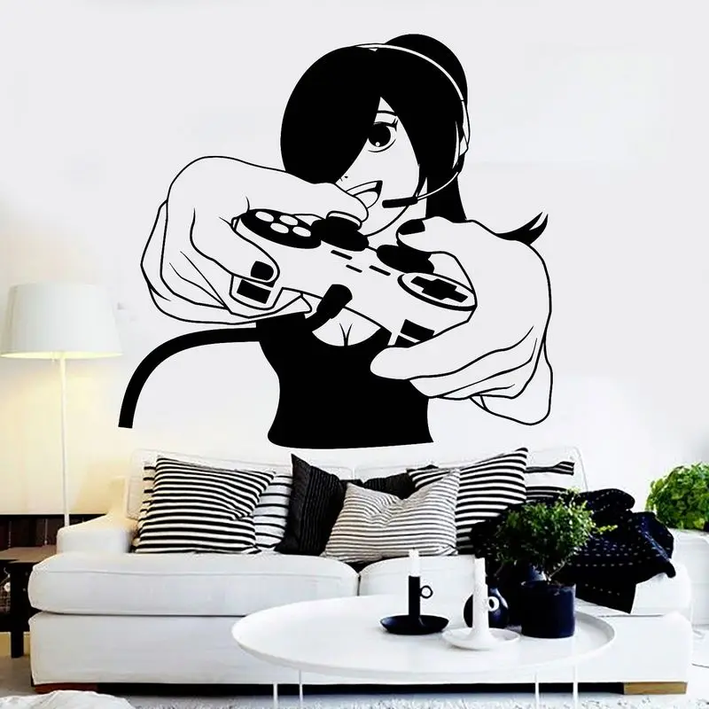 DCTAL Game Handle Sticker Girl Gamer Decal Gaming Posters Gamer Vinyl Wall Decals Parede Decor Mural Video Game Sticker