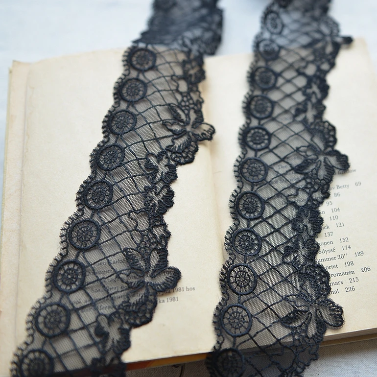 

M6701 High quality special black mesh embroidery lace clothing lace accessories cloth lace width 6.7cm