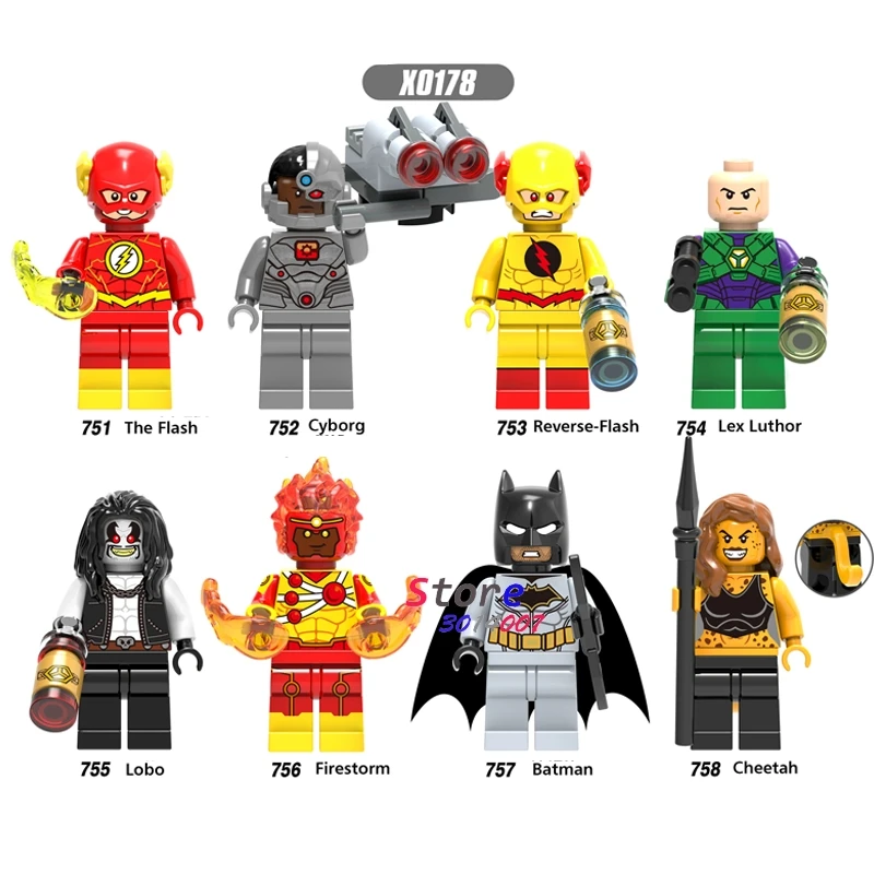

Single DC Super Heroes The Flash Batman Reverse-flash Lex Luthor Cyborg Lobo Fire Cheetah building blocks toy for children