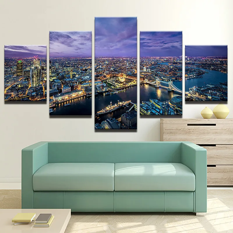 

Canvas HD Print 5 Pieces Bustling City Night Landscape Picture For Modern Decorative Bedroom Living Room Home Wall Art Decor