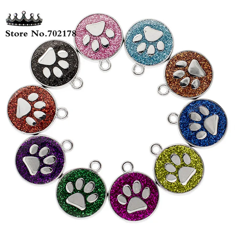 

Bling Cat Dog/Bear Enamel Glitter Footprint round paw pendant dangle charms fit for Key Chain Key ring DIY Jewelry HC459