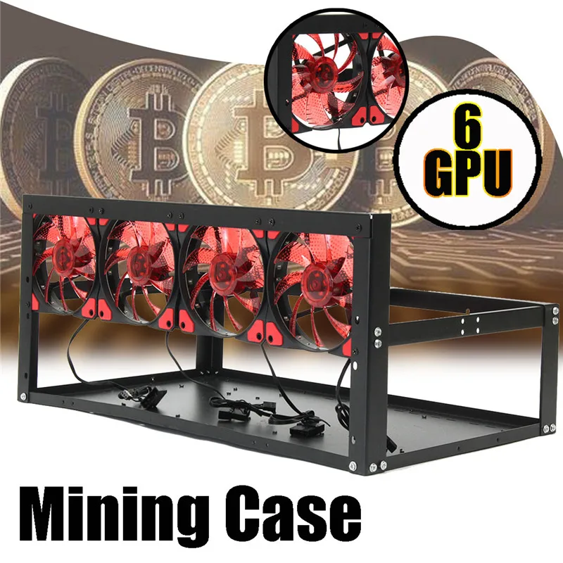 

LED Light 6 GPU Steel Coin Lantern Miner Mining Frame Steel Case With 4 Fans Open Air Frame For ETH ZEC/BTB Computer Case