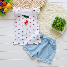 BibiCola/Новинка, летняя одежда для маленькой девочки, комплект с модным принтом Футболка с вишней+ шорты, одежда для девочек, комплекты спортивных костюмов для девочек