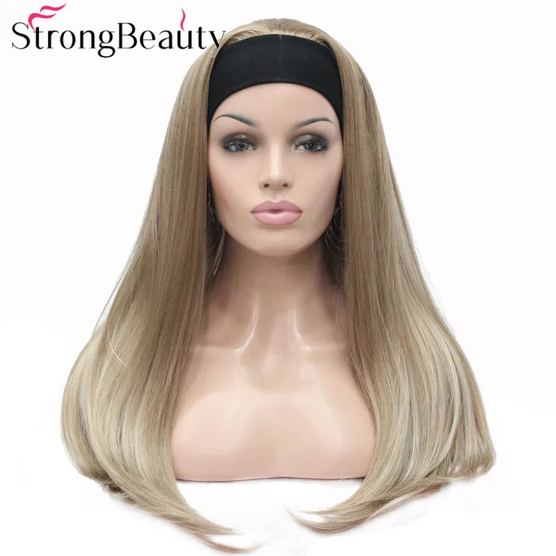 E-679B #L16-613new 34 wig with headband honey ash blonde with blonde highlights long half wig (2)-1-1