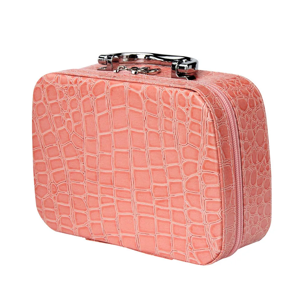 Модная женская косметичка с каменным узором кожаные чехол шкатулка для путешествий косметичка для хранения - Цвет: Pink