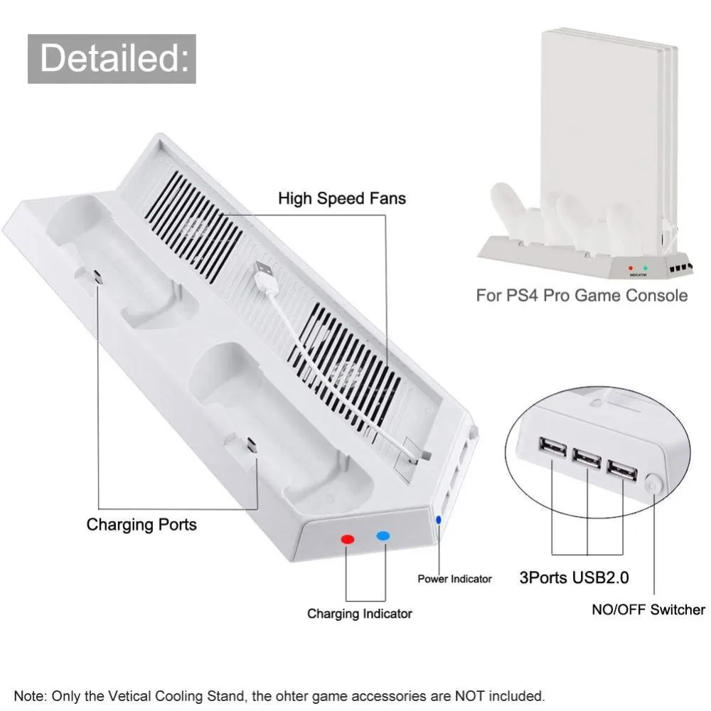 Белый охлаждающий вентилятор, вертикальная охлаждающая подставка, двойной контроллер, зарядная док-станция, usb-хаб для Playstation 4 Pro PS4 PRO, консоль, витрина V2