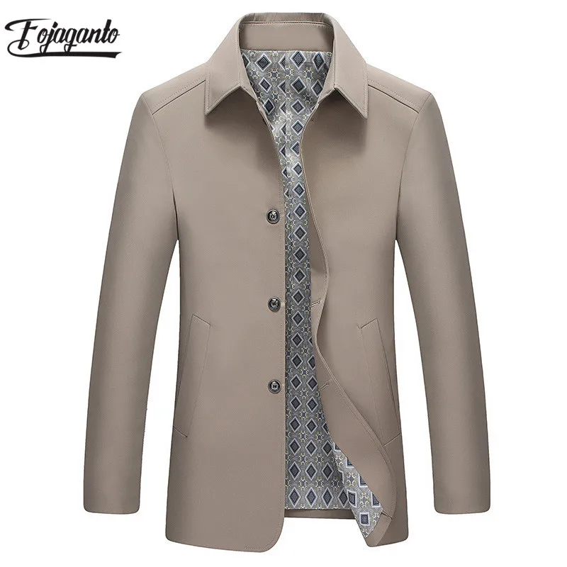 

FOJAGANTO Men's Trench Coat 2019 Spring Autumn Men Fashion Casual Solid color Slim Fit Outwear Male Trench Street clothing Top