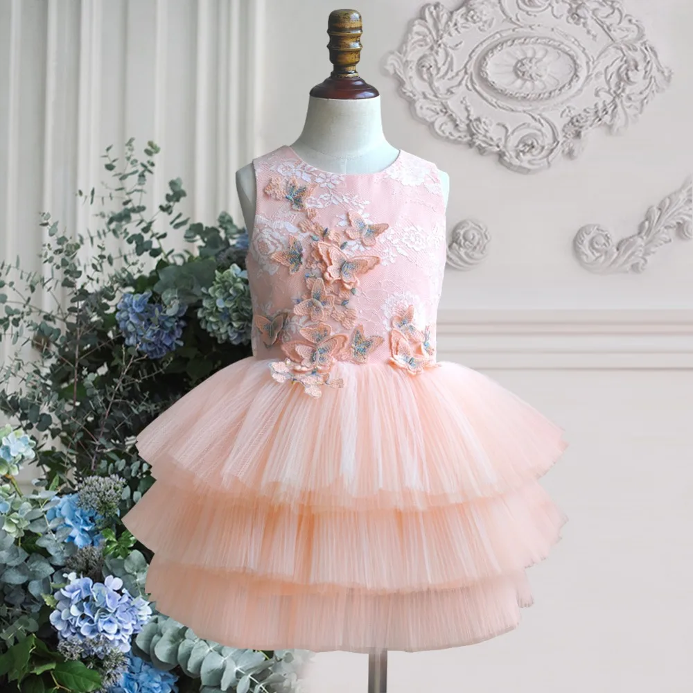 Stunning Beautiful Butterfly Three-layers Tutu Gowns Girls Kid Party Flower Girls Dresses Summer Pink Sleeveless Appliques Dress Stunning Beautiful Butterfly Three-layers Tutu Gowns Girls Kid Party Flower Girls Dresses Summer Pink Sleeveless Appliques Dress
