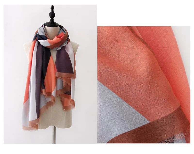 Весенне-осенний кашемировый тонкий шарф с принтом женские Геометрические узоры драпированы в длинном контрастном цвете модные шарфы
