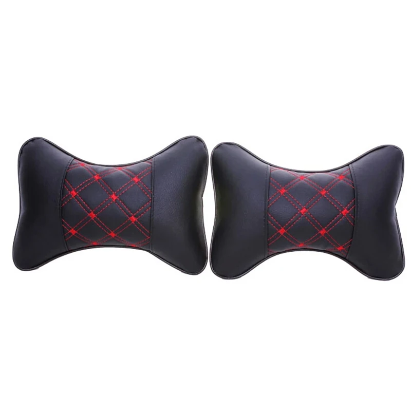 2 Pcs Headrest Mount PU Leather Car Neck Pillow Support Cushion With Removable Pillow Inner