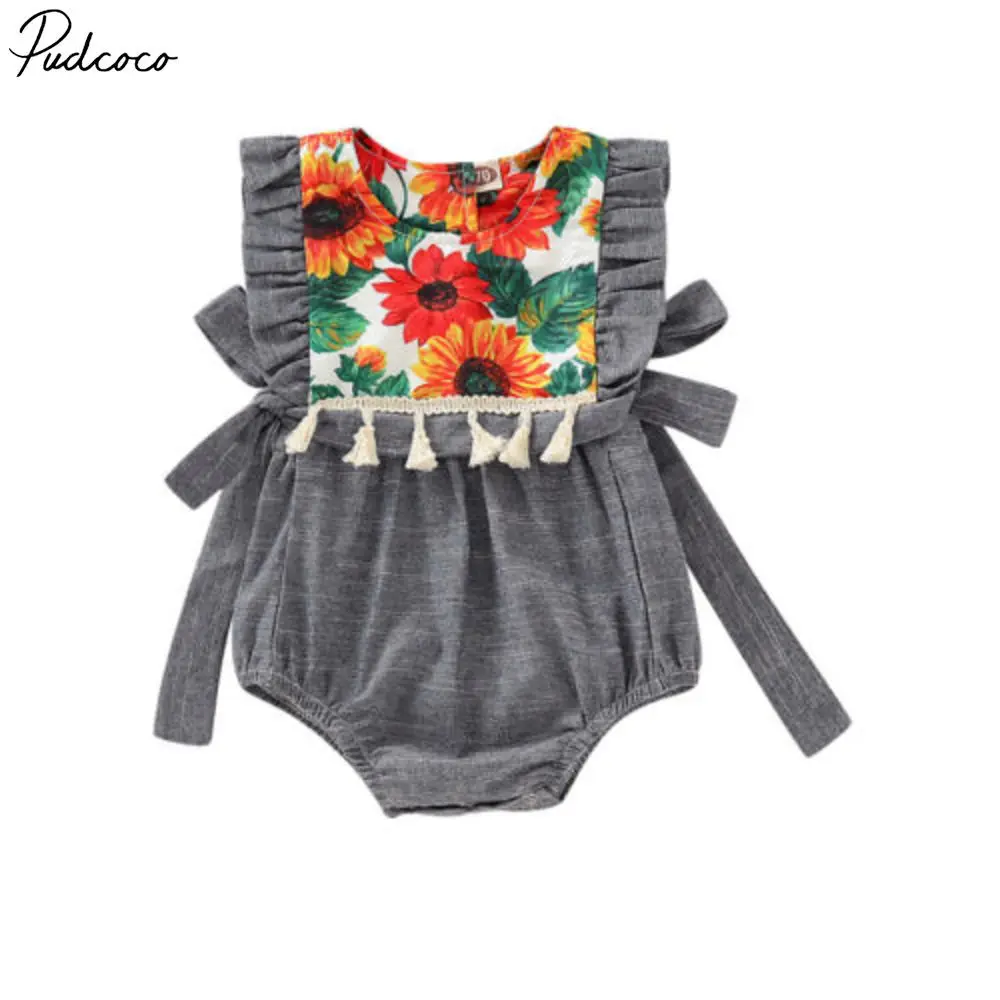 

Newborn Baby Girl Romper Sunflower Ruffle One Piece Ruffle Jumpsuit Playsuit Outfit Summer Sunsuit 0-24 Months