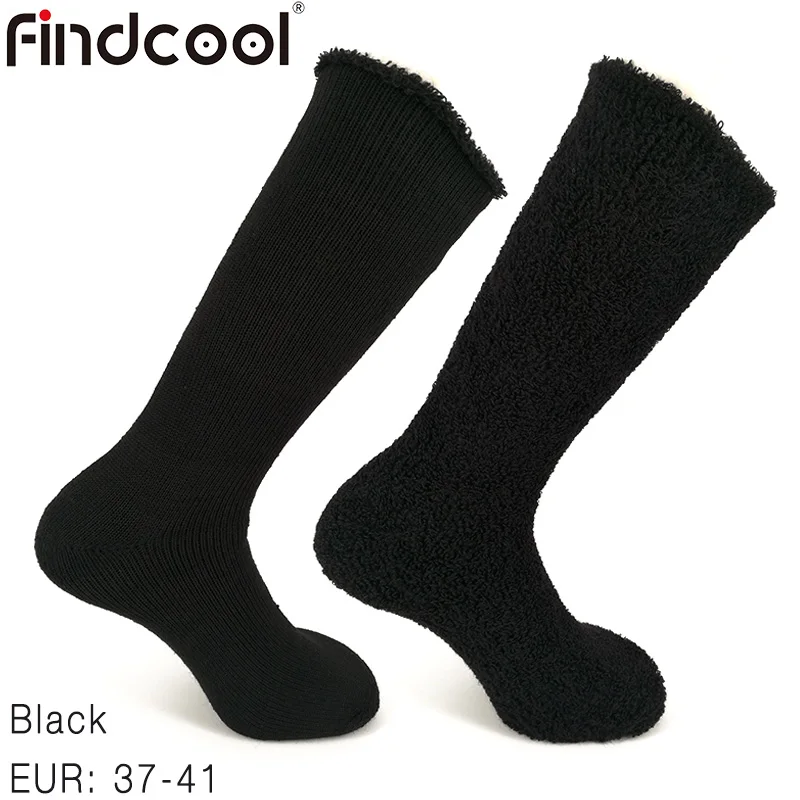 FINDCOOL, шерсть мериноса, плотные теплые носки, носки для велоспорта, носки для верховой езды, мужские, женские, для спорта на открытом воздухе, носки для бега, велосипеда - Цвет: Black EUR 37-41