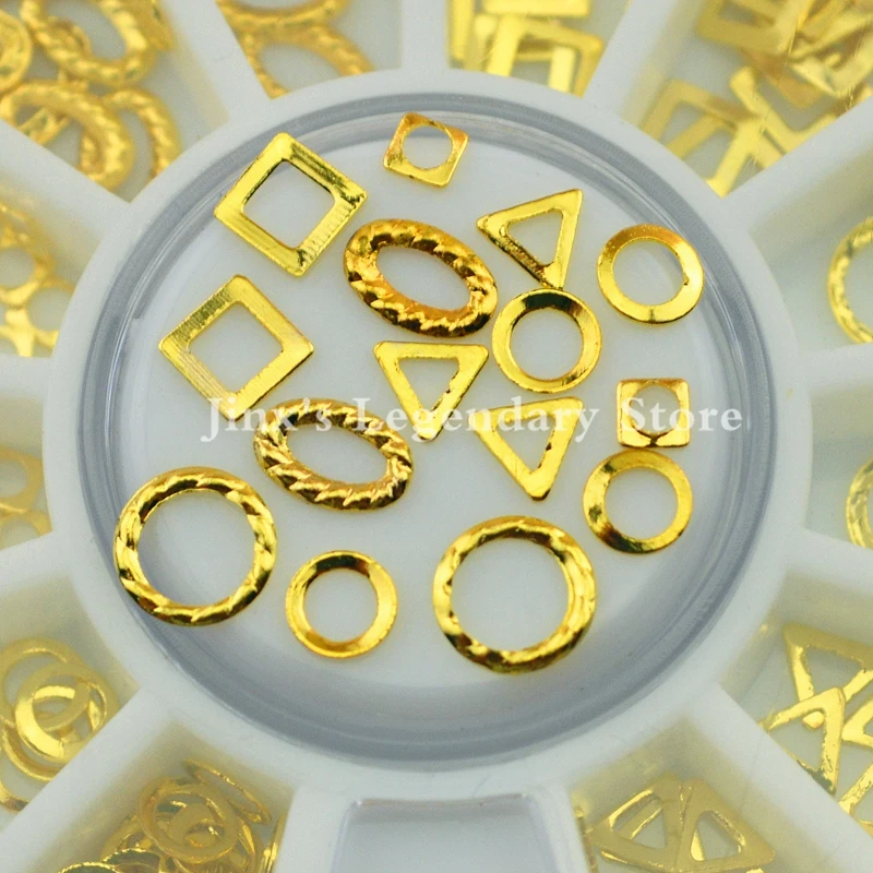 

6 Models Hollow gold metall 3D nail art decorations circular frame wheel DIY Nail Art Stickers Tips Slice Glitter Nail Tools