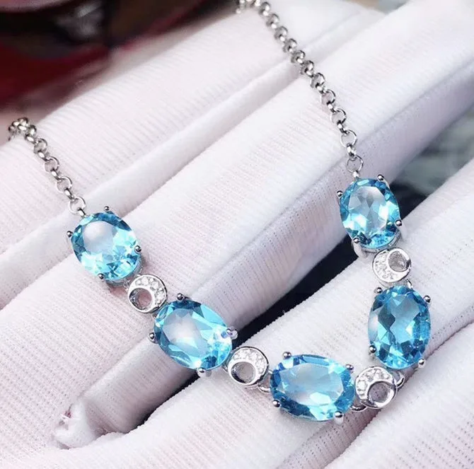 Blue topaz chain bracelet Free shipping Natural blue topaz 925 sterling