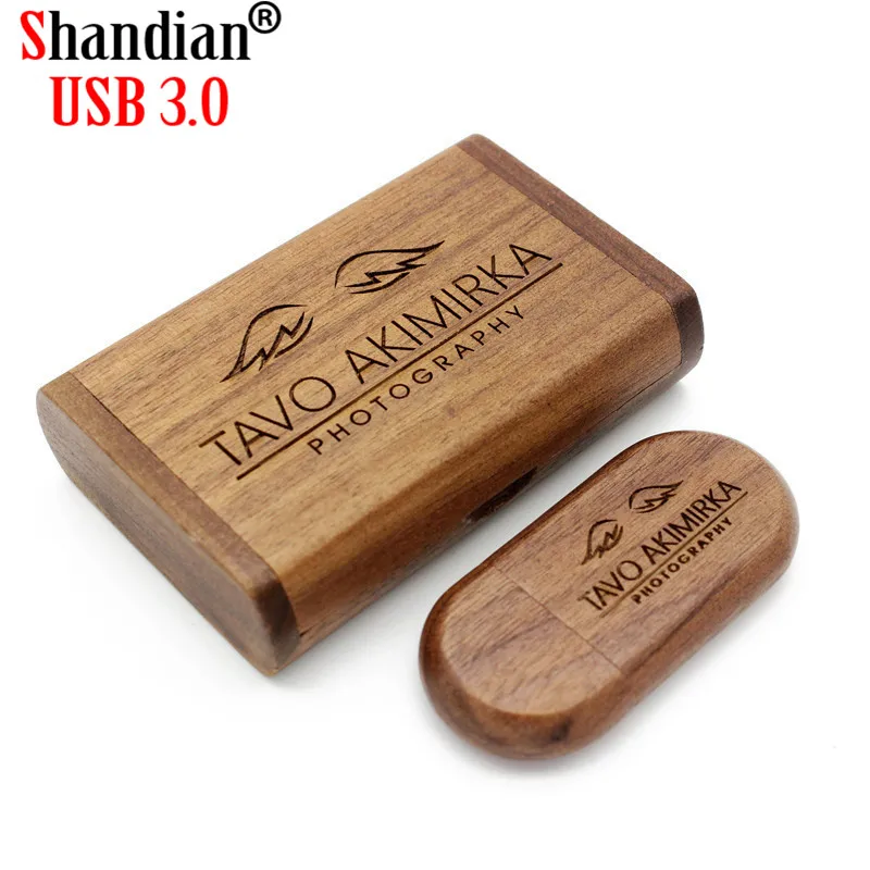 SHANDIAN High speed usb 3,0 Логотип Деревянный+ коробка персональный логотип 3d-ручка drive 8 GB 16 ГБ, 32 ГБ, 64 ГБ флэш-накопитель usb флешки и диск