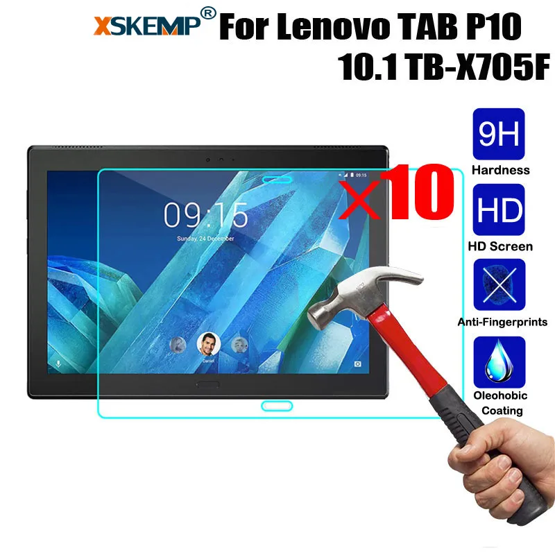 XSKEMP 10 шт./лот оптовая продажа 9 H + закаленное Стекло для lenovo TAB P10 10,1 TB-X705F Экран протектор для планшетных защитная пленка, стекло