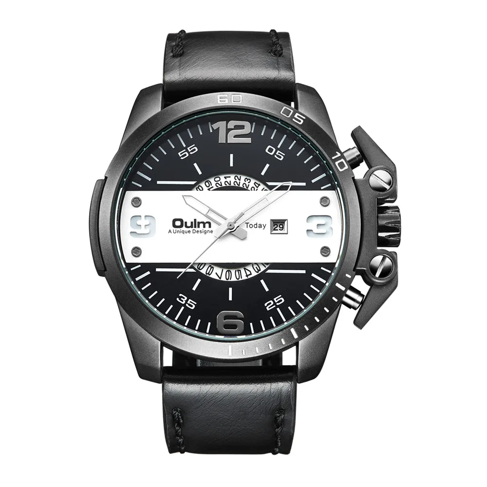 Мужские часы Oulm лучший бренд класса люкс Военная Униформа кварцевые часы Oversize циферблат кожаный ремешок мужской наручные relogio masculino