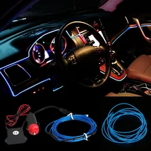 2M Led Flexible El Wire Neon Light Glow Rope Tube Car Interior EL Wire 12v With Controller + Car Inverter Cigarette Lighter Plug