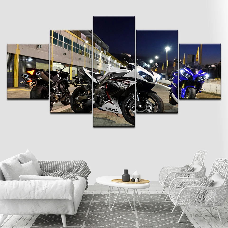 Гоночный мотоцикл в дороге 5 шт. HD обои Художественная печать на холсте современный плакат модульная художественная живопись гостиная домашний декор