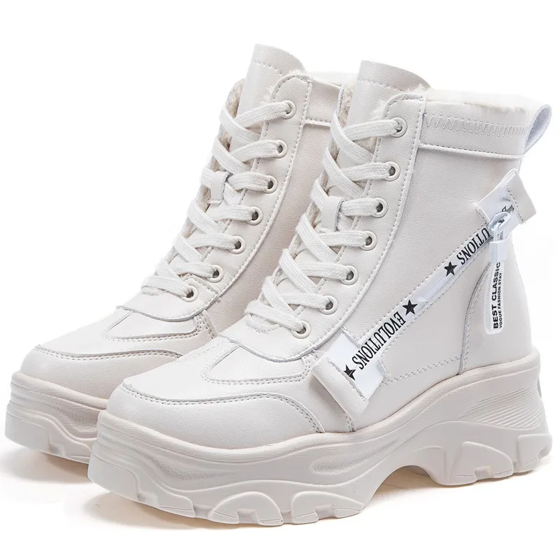 

Leather Women's Chunky Boots Winter Thick Fur Warm Women Platform Sneakers 2019 Fashion Combat Boots Woman Martin Shoes
