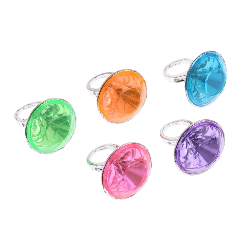 5pcs Kids Party Favor Toys Colorful Plastic Diamond Rings Children Jewelry for Party Bags Fillers Dress Up Supplies