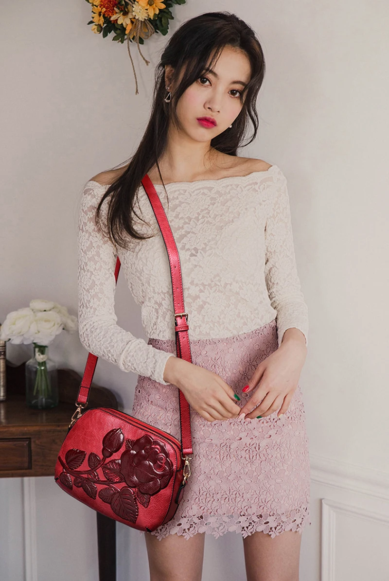 Vintage Women Printing Handbag Travel Female PU Leather Shoulder Bags Ladies INS Casual Handle Bag Large Flower Crossbody SS7304 (7)
