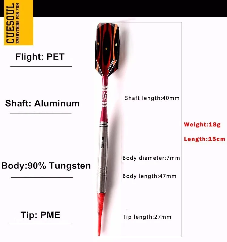 Cuesul новые вольфрамовые профессиональные дротики с мягким наконечником Дартс 18 г 15 см электронная игла для дротика с алюминиевыми древки