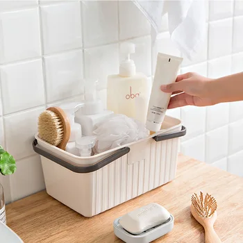 

Plastic Rectangular Storage Basket With Handle Rattan Storage Bucket for Desktop Bathroom Kitchen Storage Home Organizer