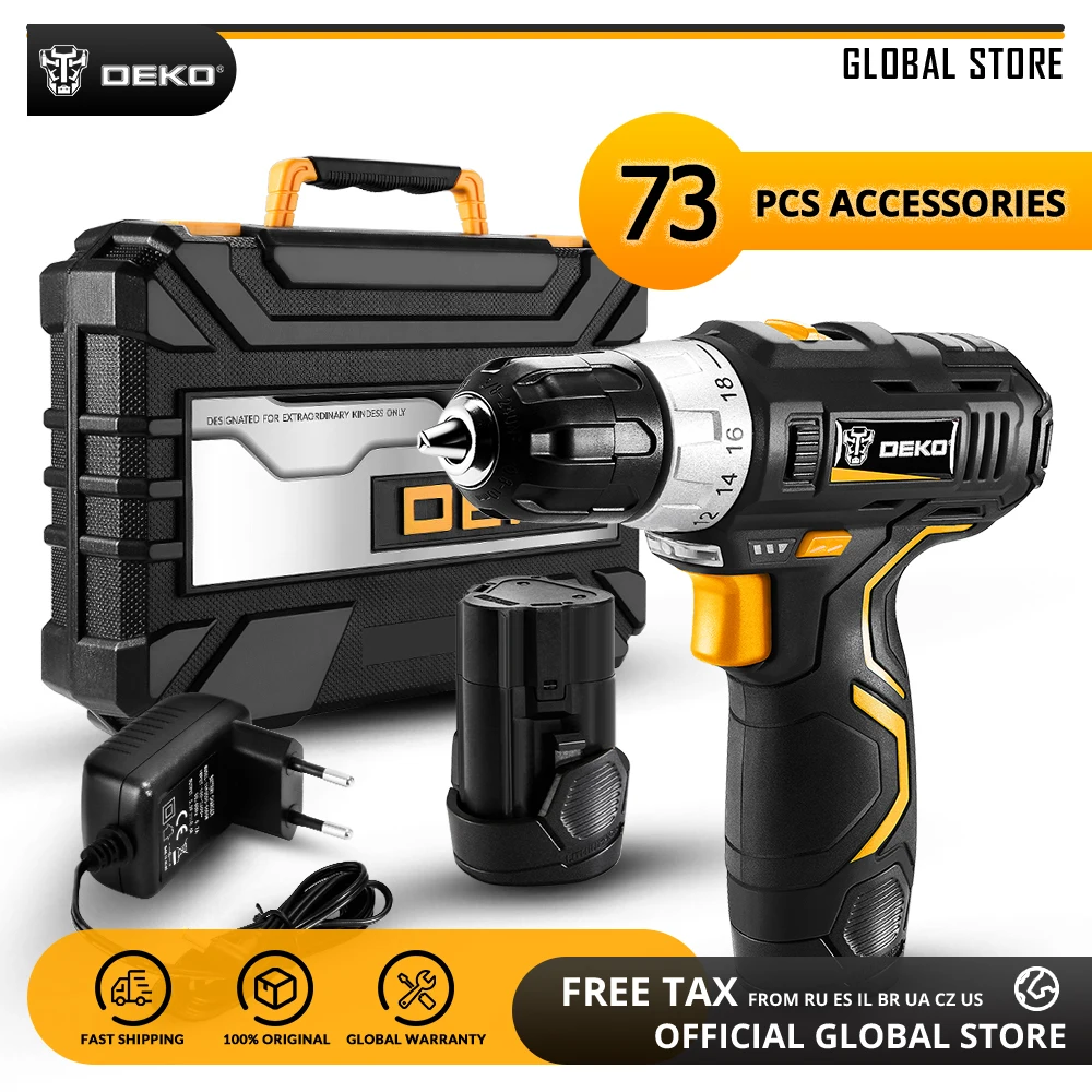 Günstig DEKO GCD12DU3 12V Max Haushalts Power Tool Elektrische Schraubendreher mit LED Licht Lithium Batterie Akku bohrschrauber für Holzbearbeitung