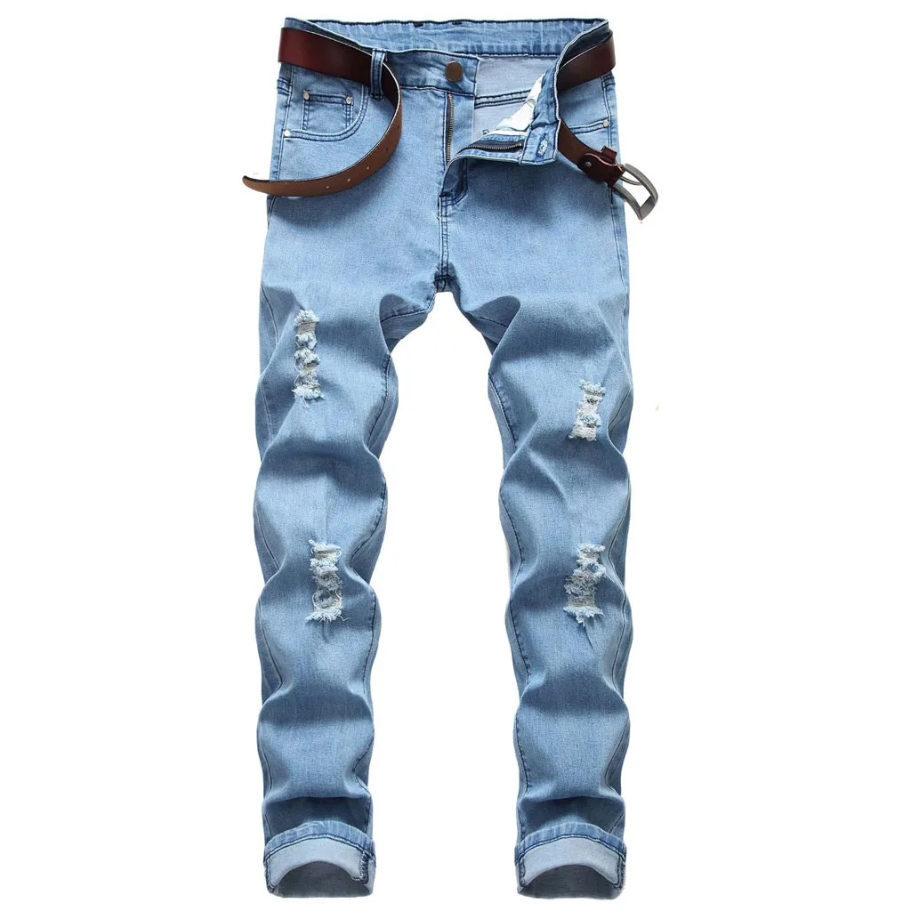 Для мужчин новые модные рваные Slim Fit молнии эластичные джинсовые штаны Для мужчин тянущиеся женские тонкие джинсы