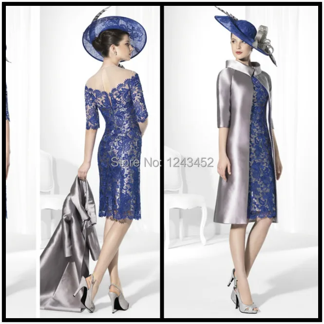 Vestidos Blue Silver Lace Winter Mother Of The Bride Groom Dresses Vestidos Blue Silver Lace Winter Mother Of The Bride Groom Dresses Pant Suit Knee Length With Jacket Half Sleeve A3542 In From