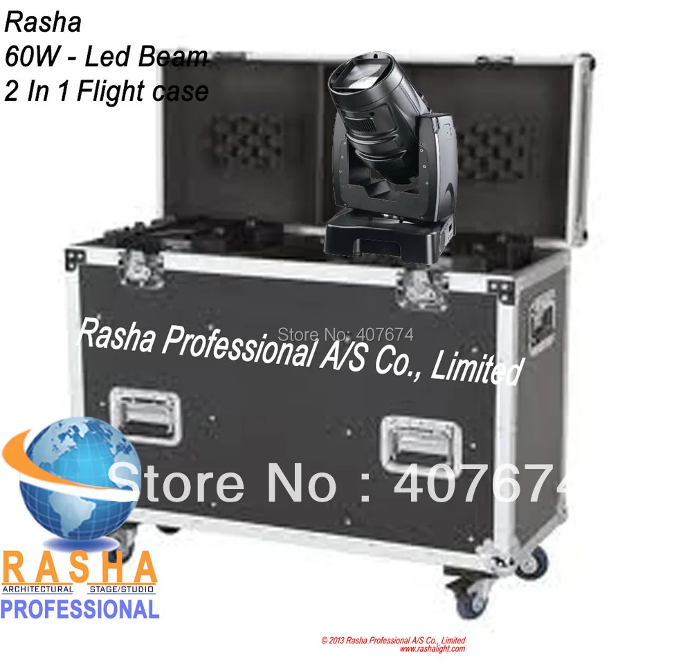 

2X lot 60W LED Moving Head Beam light with 2 in 1 Unique flight case- Sharp lens & Bright USA Luminus Led 60W Moving Head Beam