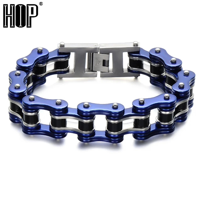 Hip 22cm Double Mens Biker Bicycle Motorcycle Chain Bracelets Hip 22cm Double Mens Biker Bicycle Motorcycle Chain Bracelets Bangles Blue 316l Stainless Steel Bracelet
