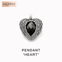 Negro Pluma Colgante Corazón, Thomas Estilo Moda Rebelde Buena Joyería Para Hombres Y Mujeres, Regalo Ts En 925 Plata esterlina, Reparto Estupendo