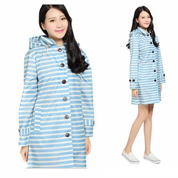 

Free shipping Adult women fashion cute raincoat waterproof windbreaker lightweight poncho navy stripes walk rainwear