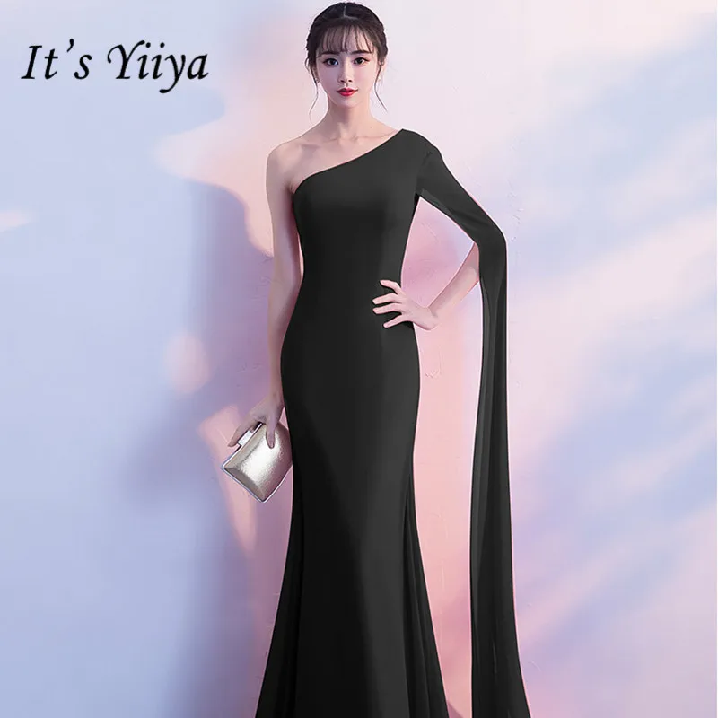 

New Fashion Porm Dress One shoulder Trumpet nightclub style long Floor-length dress Soild Elegant Mermaid Evening dress C017