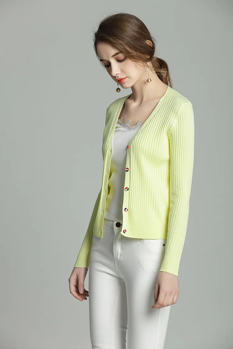 Women Slim V Neck Knitted Cardigan Long Sleeve Cropped Cardigan Sweaters Ladies Solid Shrugs for Women Short Cardigans Candy D76