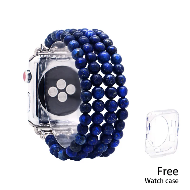 

LuReen Natural Stone Watchband For iWatch Blue Sandstone Apple Watch Strap Women Elastic Bracelet Watch Bands 38mm/42mm