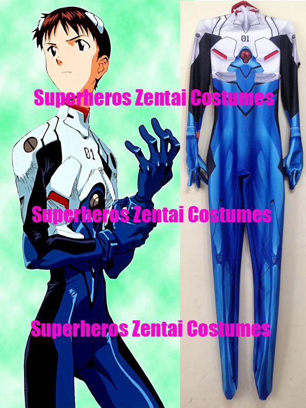 Shinji Ikari костюмы для косплея с 3D принтом EVA-01 комбинезон из лайкры Zentai мужчин