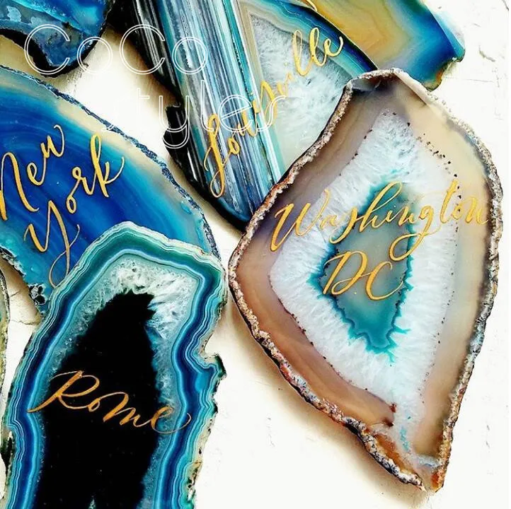  Cocostyles bespoke luxury big size agate with gold foiling hand writing place card for wedding busi - 32891788740