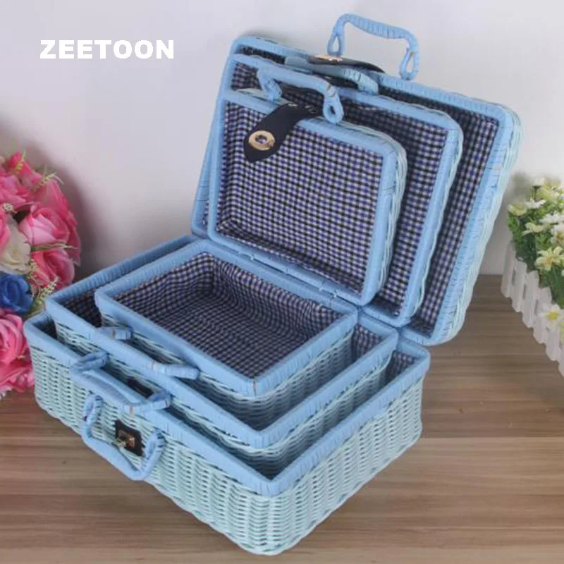 

Vintage Rattan Handmade Weave Outdoor Travel Trunk Portable Storage Box Kung Fu Tea Set Picnic Suitcase Toy Basket Hand Bag New