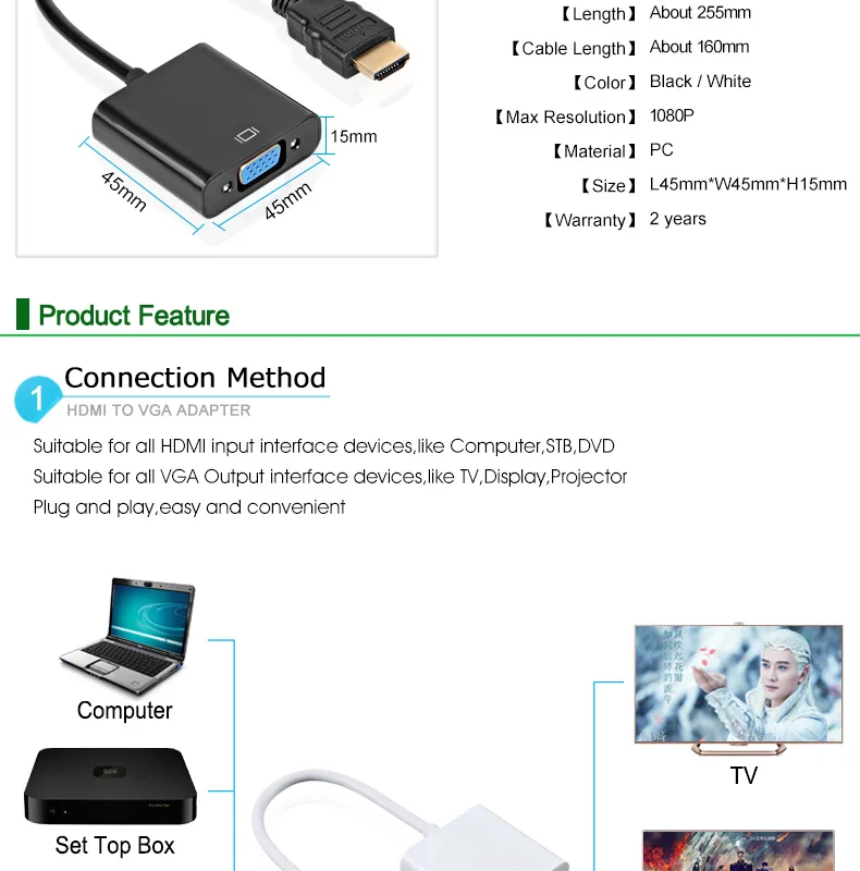 EASYIDEA HDMI в VGA адаптер цифро-аналоговый видео аудио конвертер Кабель HDMI VGA разъем для Xbox 360 PS4 ПК ноутбук ТВ коробка