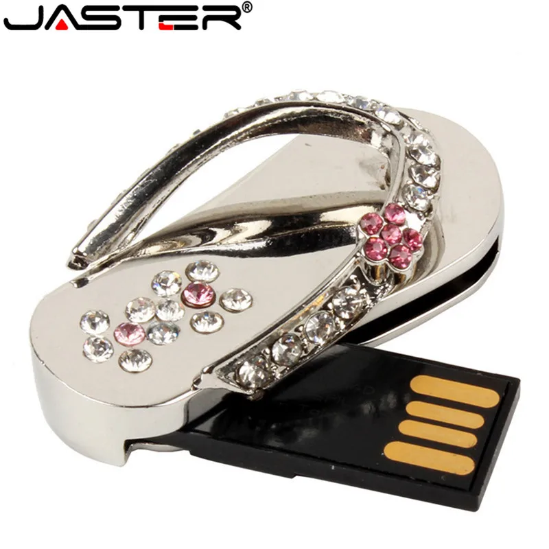 JASTER Кристальный башмак Usb флеш-накопитель Ювелирная металлическая цепочка Алмазная тапочка usb 2,0 Флешка 4 ГБ 8 ГБ 16 ГБ 32 ГБ 64 Гб