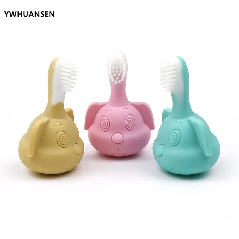 YWHUANSEN Lovely Dog Shape Baby's Toothbrush Food Grade Silicone Children's Deciduous Brushes Useful Soft Teethers Kids Toys New