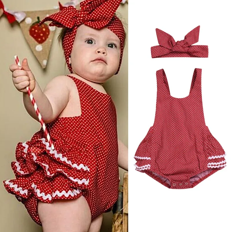 2pcs Casual Newborn Jumpsuit Baby Clothes Set Sleeveless Girl Clothes Cotton Baby Rompers Headband Cute