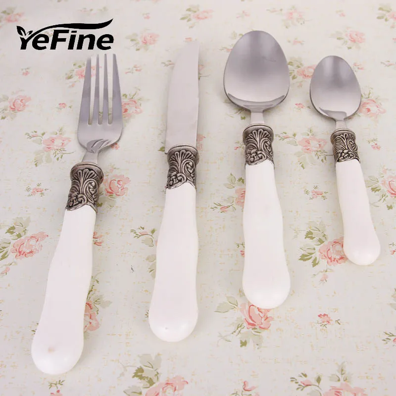 YeFine 4 Pcs Ceramic Handle Flatware Set Tableware Dinnerware Knife
