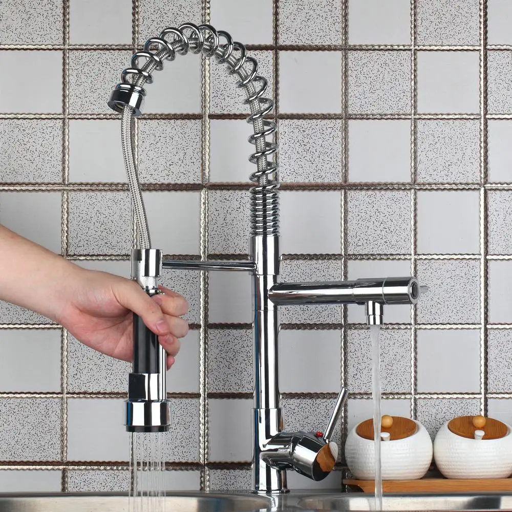 Ouboni Kitchen Faucet Torneira Cozinha 97168 4 New Polished Chrome Brass Kitchen Sink Pull Out Spray
