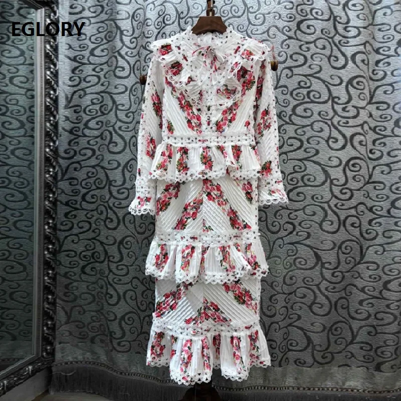 

Top Quality New 2019 Autumn Party Vintage Dresses Women Exquisite Floral Print Appliques Lace Patchwork Sexy Party Mermaid Dress