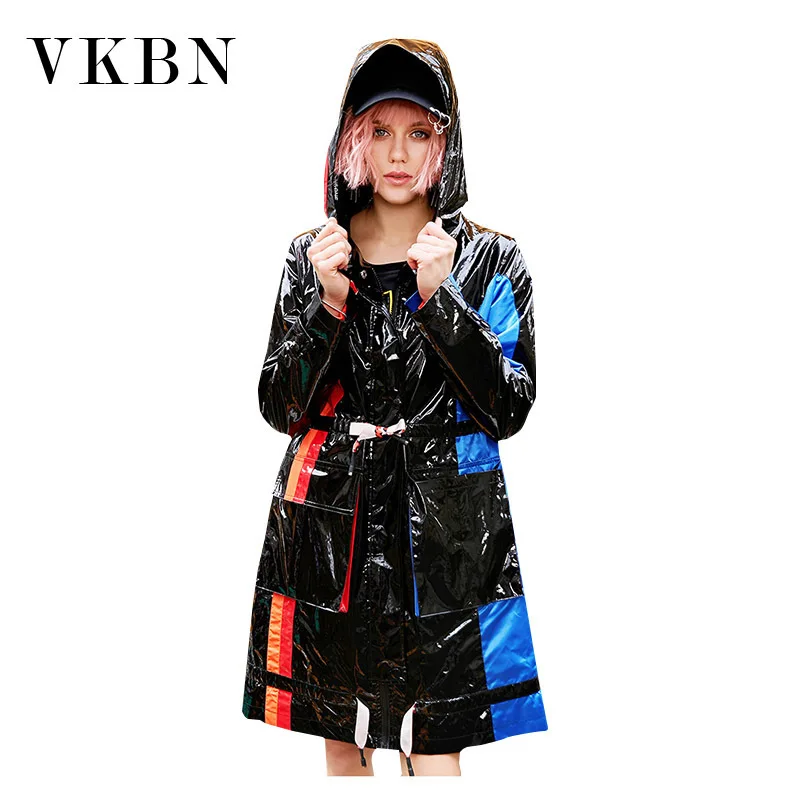VKBN Windbreaker Girls Long Paragraph Autumn 2018 New Pattern Tide Brand Hip-hop Easy Ins Even Hat Loose Coat Woman Coats